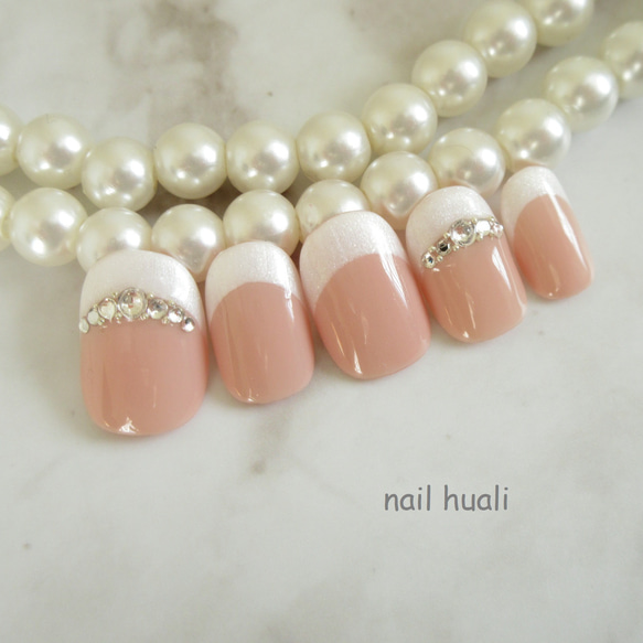 ジェルネイルチップ フレンチネイル パールホワイト シンプル
