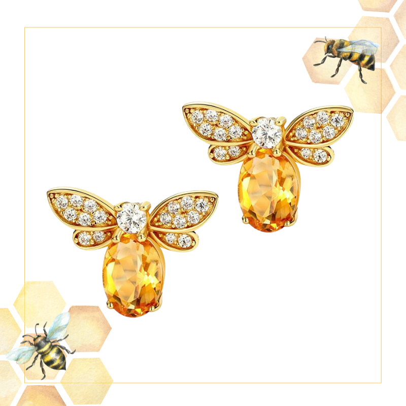 シトリンの蜜蜂ピアス　上品で華やかな贈り物に最適　0177