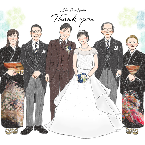 似顔絵 結婚式両親贈呈品／両親贈答品・ 4名 しおり