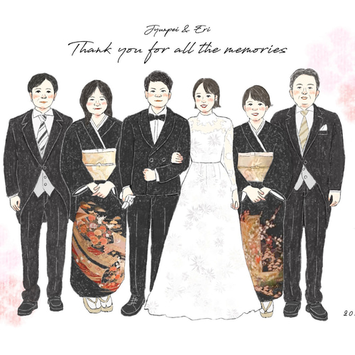 両親贈呈品として選ばれてます】似顔絵イラスト(6名分) 記念品 両親贈呈品として選ばれてます】似顔絵イラスト(6名分) 記念品