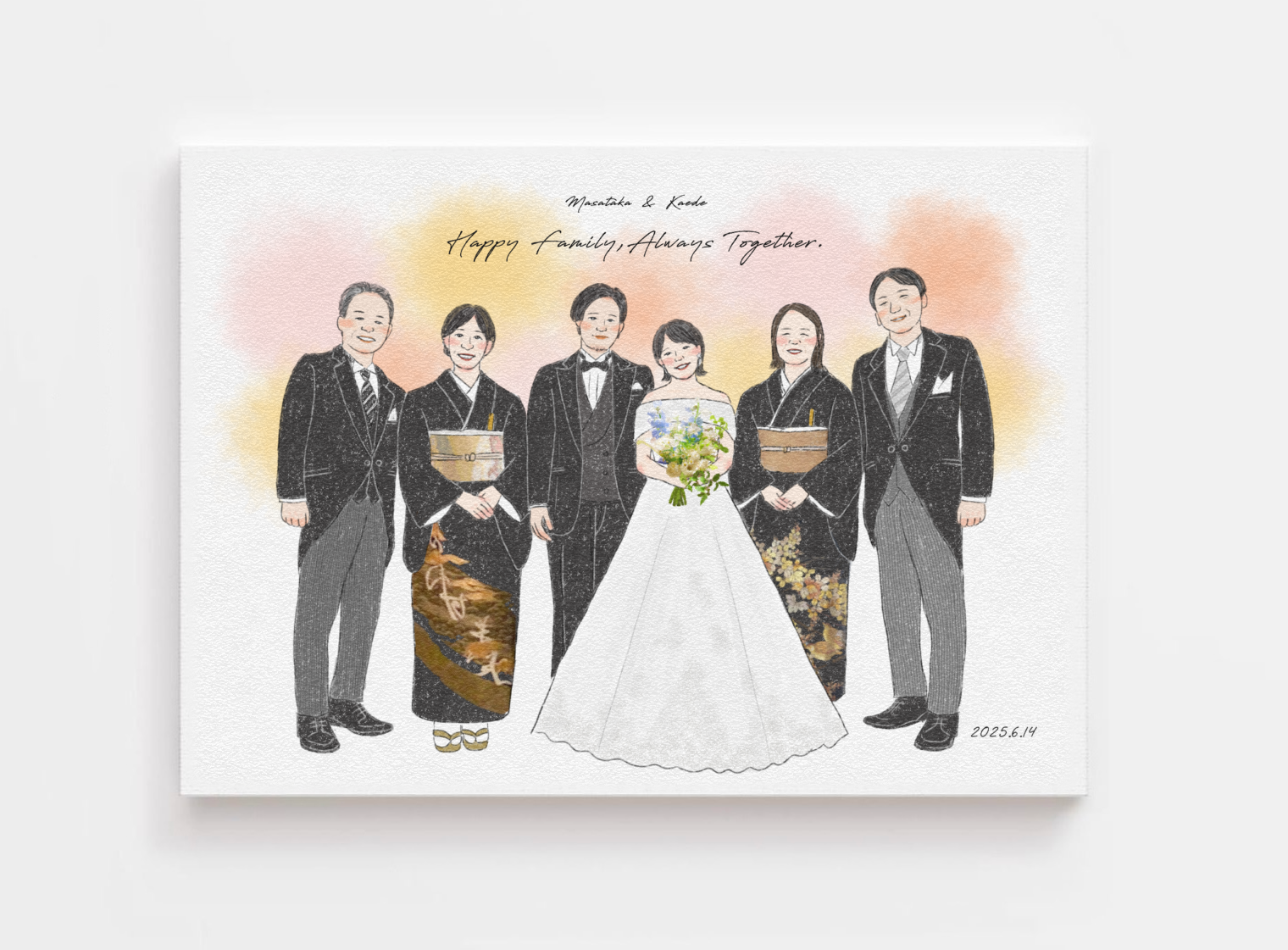 【両親贈呈品として選ばれてます】似顔絵イラスト(6名分)　記念品　結婚式　家族