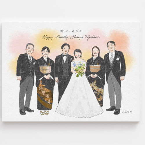 似顔絵結婚式両親贈呈品／両親贈答品・４名・ 似顔絵 結婚式両親贈呈品／両親贈答品・ 4名 しおり