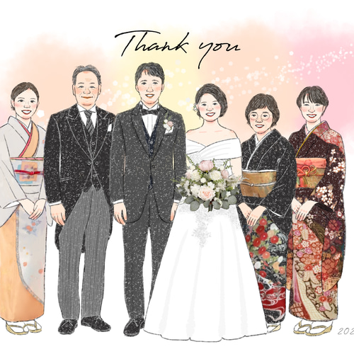両親贈呈品として選ばれてます】似顔絵イラスト(6名分) 記念品 結婚式