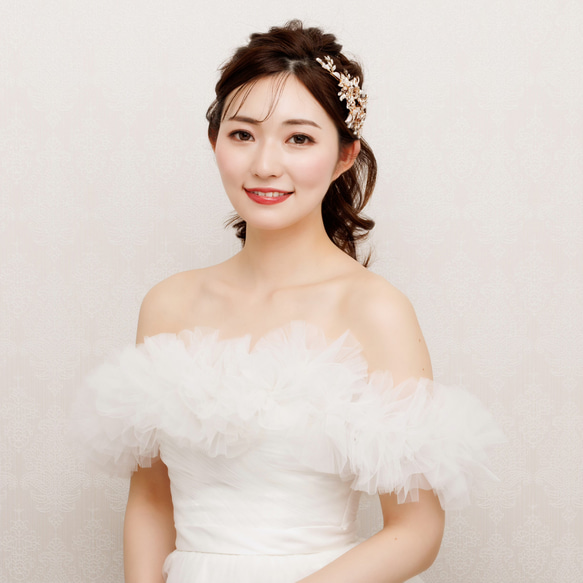 ヘッドドレス　カチューシ 小枝  ビジュー クリスタル 　花　ヘアアクセサリー ウェディング 結婚式  前撮り RE25 3枚目の画像