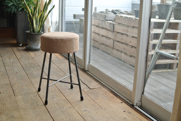 【送料無料】CANVAS STOOL LOW/スツール/帆布/アイアン 1枚目の画像