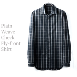 [展示作品]平織り先染めチェックフライフロントシャツ 1枚目の画像