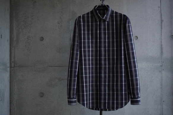 [展示作品]平織り先染めチェックフライフロントシャツ 3枚目の画像