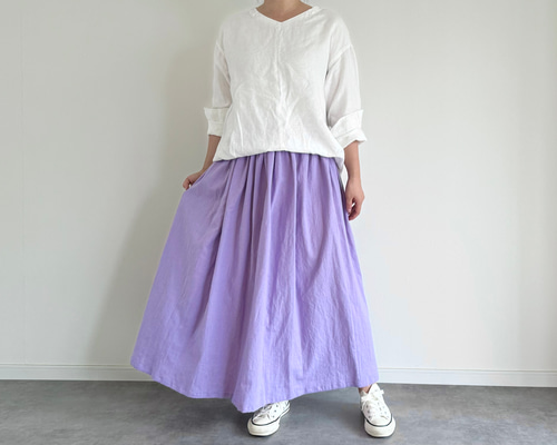 リバティ生地使用♡ アーカイブライラック　タックギャザースカート 受注製作】リバティ アーカイブライラック(ネイビー) タックス