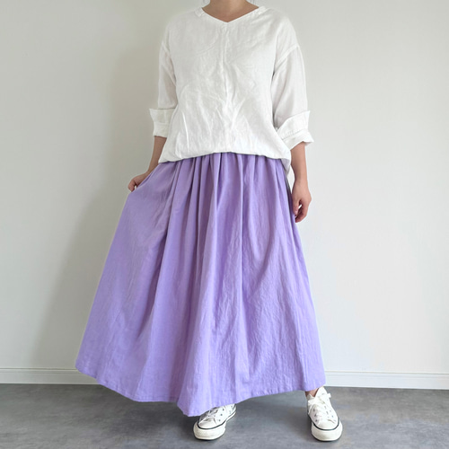 コットンリネンツイルラップスカート　サラマリカ 夏にさらりと快適♪ cottonリネンのギャザースカート ライラック