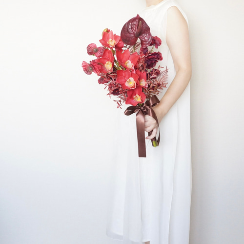 ブーケ アーティフィシャルフラワー 赤いウェディングブーケ