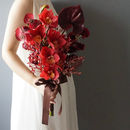 ブーケ アーティフィシャルフラワー 赤いウェディングブーケ