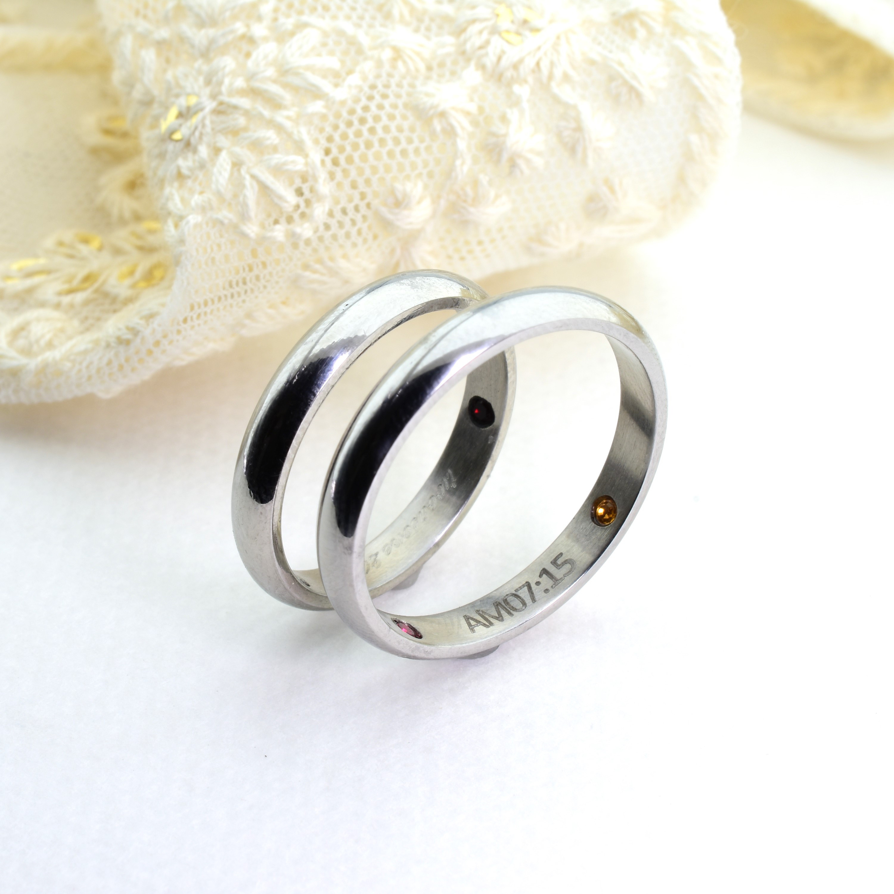 【2本ペアダブルシークレット】*･内緒の想い 内側 誕生石*丸みが可愛い シンプル ペアリング*指輪 内側 名いれ 刻印 15,000円