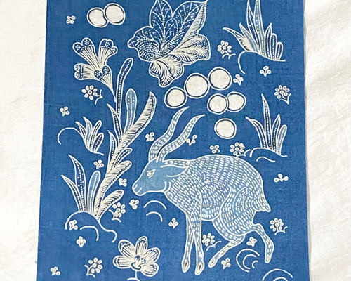 手描き　オールドバティック 藍染め(8428) 手描き更紗アート 藍染め 動物 その他アート titik 通販 898115