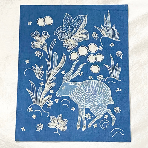 手描き更紗アート 藍染め 動物 その他アート titik 通販 898115