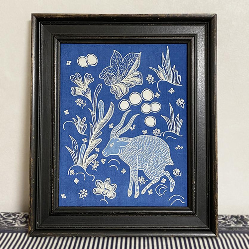 手描き更紗アート 藍染め 動物 その他アート titik 通販 898115