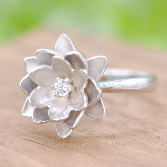 原型　オリジナル花びらモチーフリング 凛と咲く!蓮の花•リング【スターリングシルバー製/キュービック