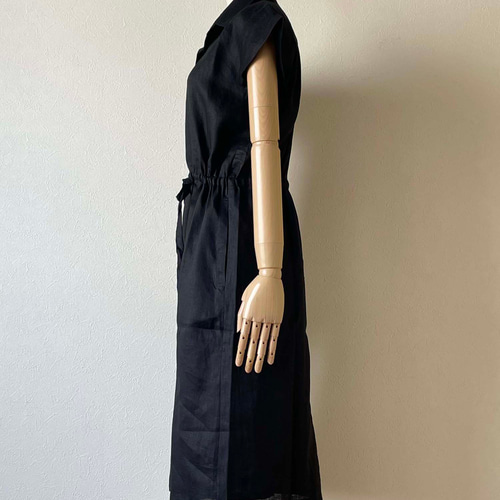 MAGARI 長袖 シャツワンピース 前開きボタン 黒 シャツワンピース 半袖