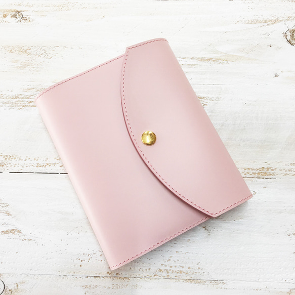 B6 牛革 可愛い 手帳カバー フラップ型 さくら色 手帳カバー