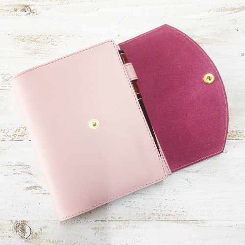 B6 牛革 可愛い 手帳カバー フラップ型 さくら色 手帳カバー