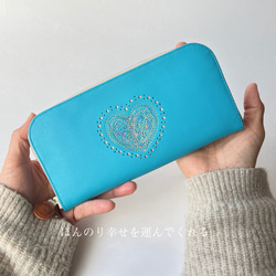 刺繍革財布 『幸せな鳥』orange＆blue（牛革ナチュラル）☆二つ折り