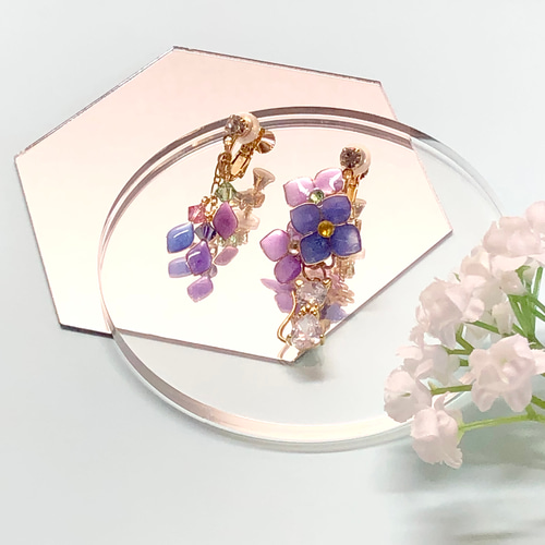 温度で色が変わる？！ 紫陽花 イヤリング ピアス ディップフラワー 