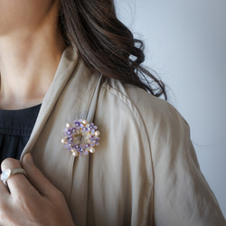 2way ブローチ&ネックレス　すみれとコットンパールのリース　古希・喜寿のプレゼントにも 10枚目の画像