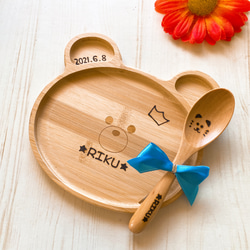 【ちゃんまーさま確認専用画面♪】 ギフト ウッドバーニング イラスト 名入れ 名前入りくまさんプレート＆スプーンセット♡⃜ウッドバーニング 名