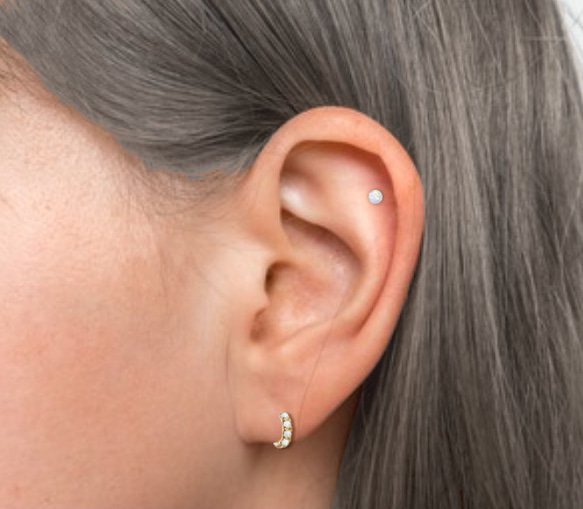 オパール ラブレット ボディピアス 16G シルバーカラー サージカルステンレス 軟骨ピアス 片耳 2枚目の画像