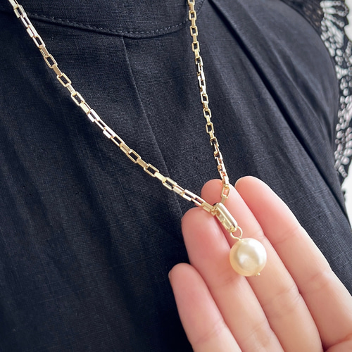 Key of Life▶︎高品質 クリームホワイト パール ゴールド チェーン