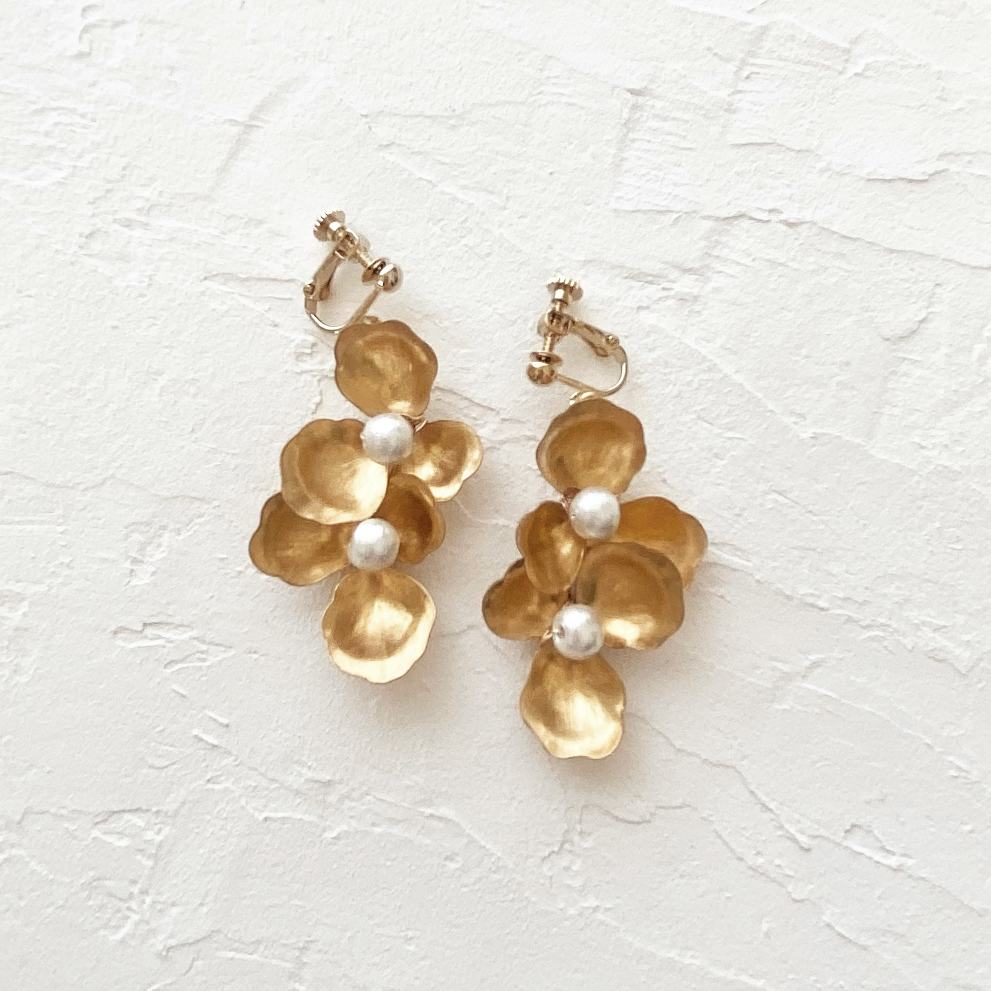 ブラスパーツシンプル花2連イヤリング