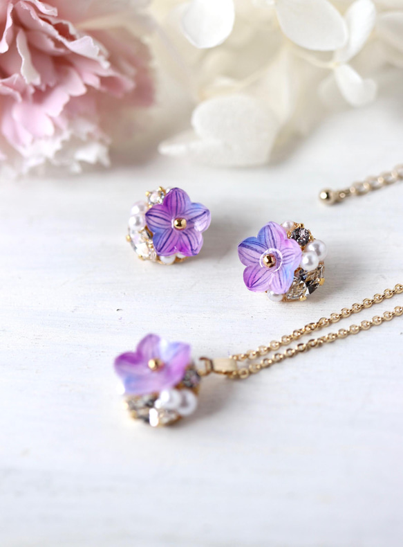 むらさき様ご確認用♡お名前イヤリング ギフトセット》桔梗とbijouのピアス／イヤリングとネックレス（薄紫