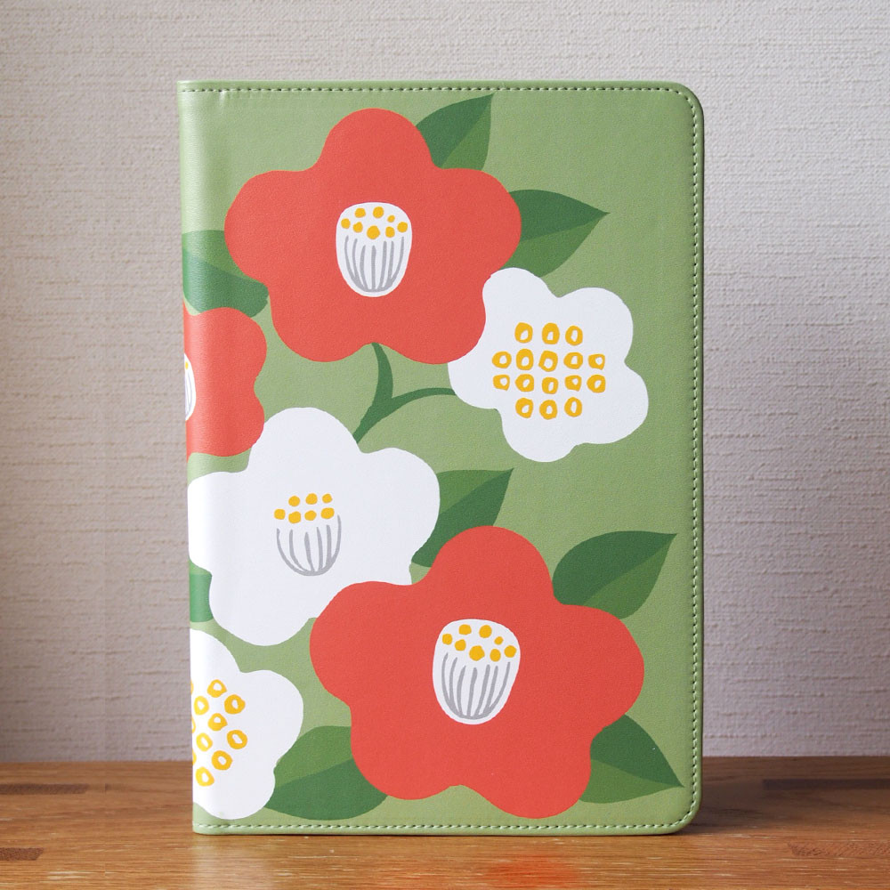 椿の手帳型タブレットケース【粘着テープ固定タイプ】