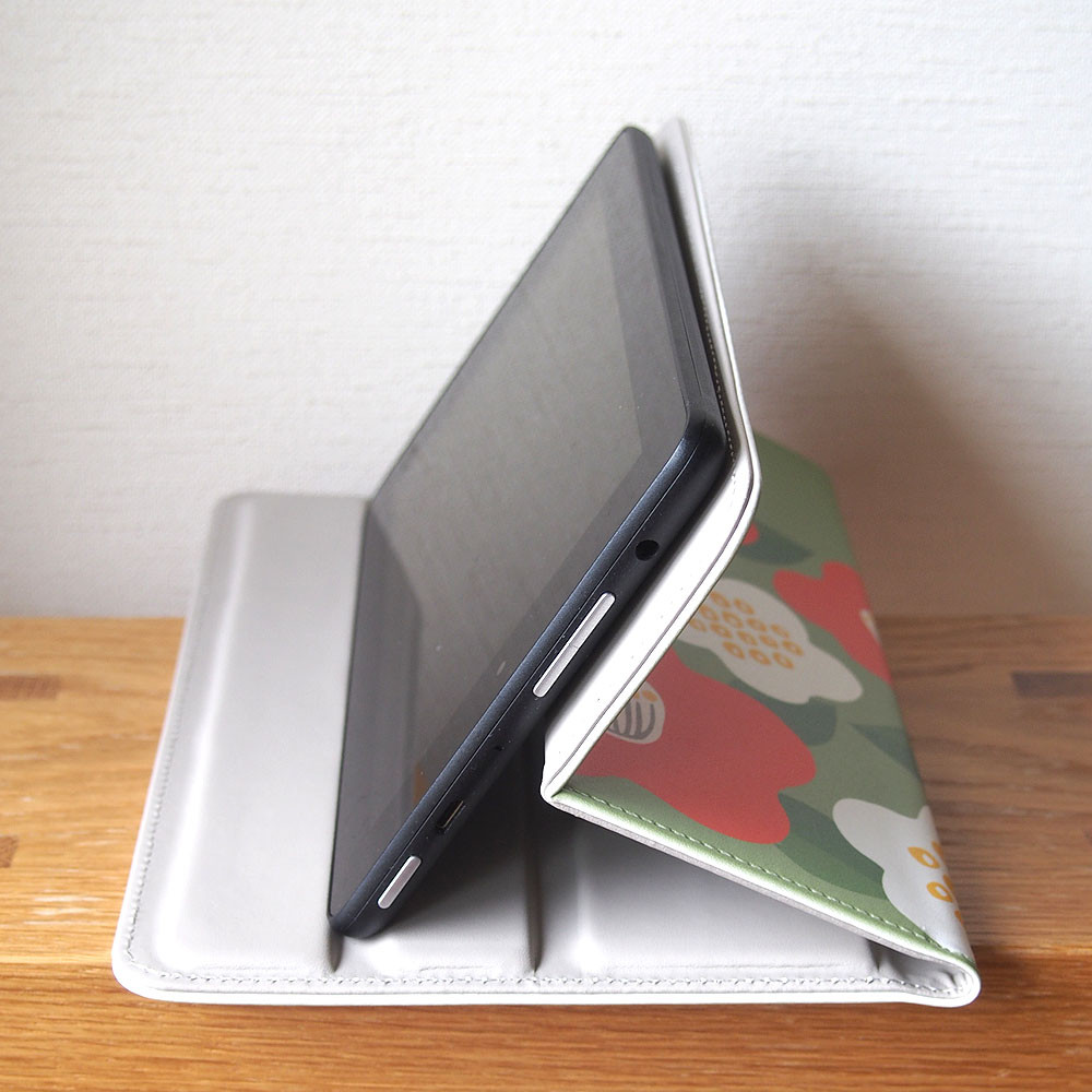 椿の手帳型タブレットケース【粘着テープ固定タイプ】