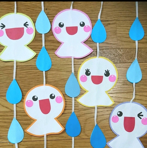 てるてる坊主ちゃん 梅雨の部屋飾り♪ モビール 壁面作り物係さわさわ