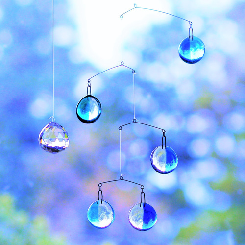 涼色：バイカラー】彩りガラスのモビールサンキャッチャー（Creema限定