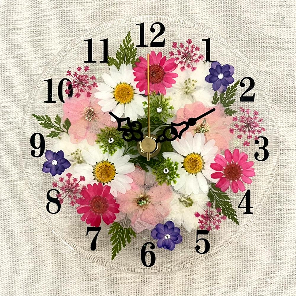【ギフト】押し花 花時計 【フラワーガーデン・ピンク】 φ15cm ハンドメイド ギフト ボックス入り