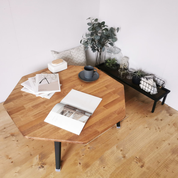 天然木の折りたたみローテーブル / ハチカク / 90×90cm / リビング 子供部屋 収納 / 完成品 1枚目の画像