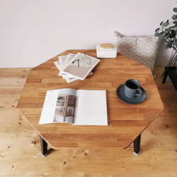 天然木の折りたたみローテーブル / ハチカク / 90×90cm / リビング 子供部屋 収納 / 完成品 3枚目の画像