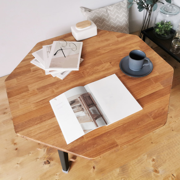天然木の折りたたみローテーブル / ハチカク / 90×90cm / リビング 子供部屋 収納 / 完成品 4枚目の画像