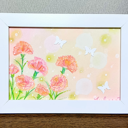 色鉛筆画　犬　カーネーション　母の日 パステルアート カーネーション 母の日に パステル画＆色鉛筆画 原画