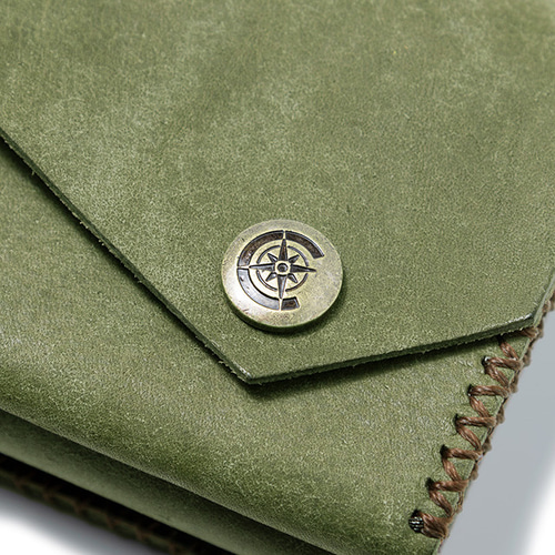 本革　三つ折り財布　マヤ、プエブロ　オリーブ 本革 三つ折り財布 マヤ、プエブロ オリーブ