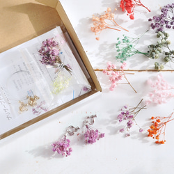 【9color】手作りキット・かすみ草のイヤリング（ピアス）　プリザーブドフラワー 1枚目の画像