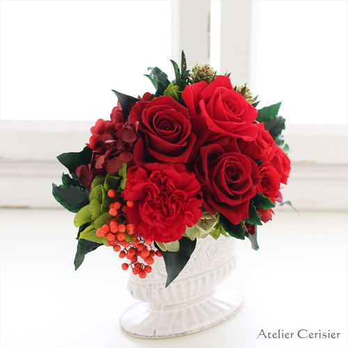 プリザーブドフラワー＜ララ＞赤 ワインレッド バラ ローズ【還暦