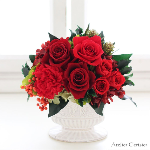 プリザーブドフラワー＜ララ＞赤 ワインレッド バラ ローズ【還暦