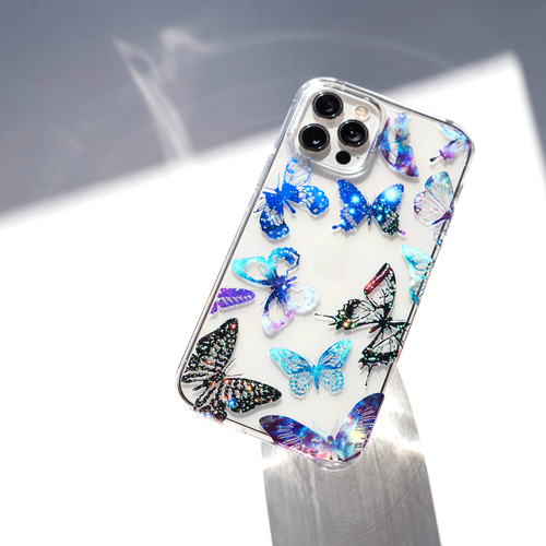 ホログラム☆ 蝶々の中に宇宙が広がるトキメキスマホケース iPhone