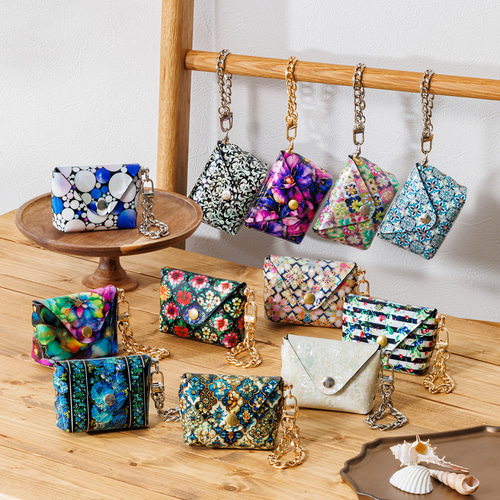 天然貝 螺鈿アート シェル ☆ エンベロープポーチ キーチェーン付き