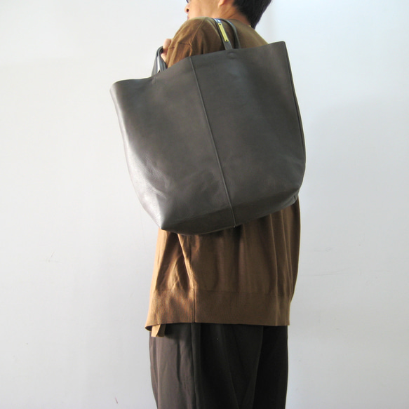 OTONA eco-bag MLサイズ クロームグレイ　本革製　トートバッグ 8枚目の画像
