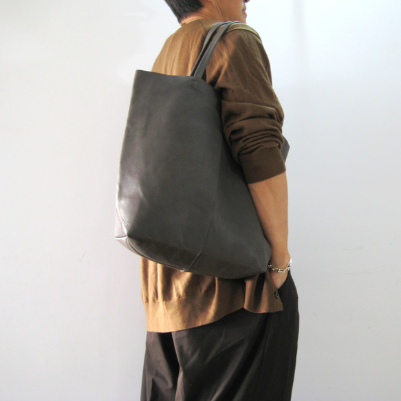 OTONA eco-bag MLサイズ クロームグレイ　本革製　トートバッグ 7枚目の画像