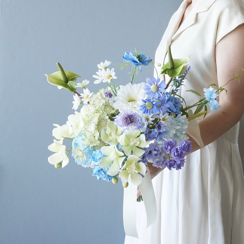 ブーケ アーティフィシャルフラワー 造花ウェディングブーケ 紫陽花×秋