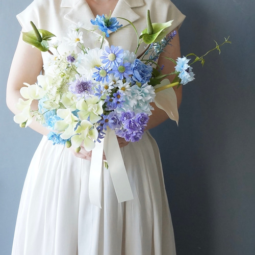ブーケ アーティフィシャルフラワー 造花ウェディングブーケ 紫陽花×秋